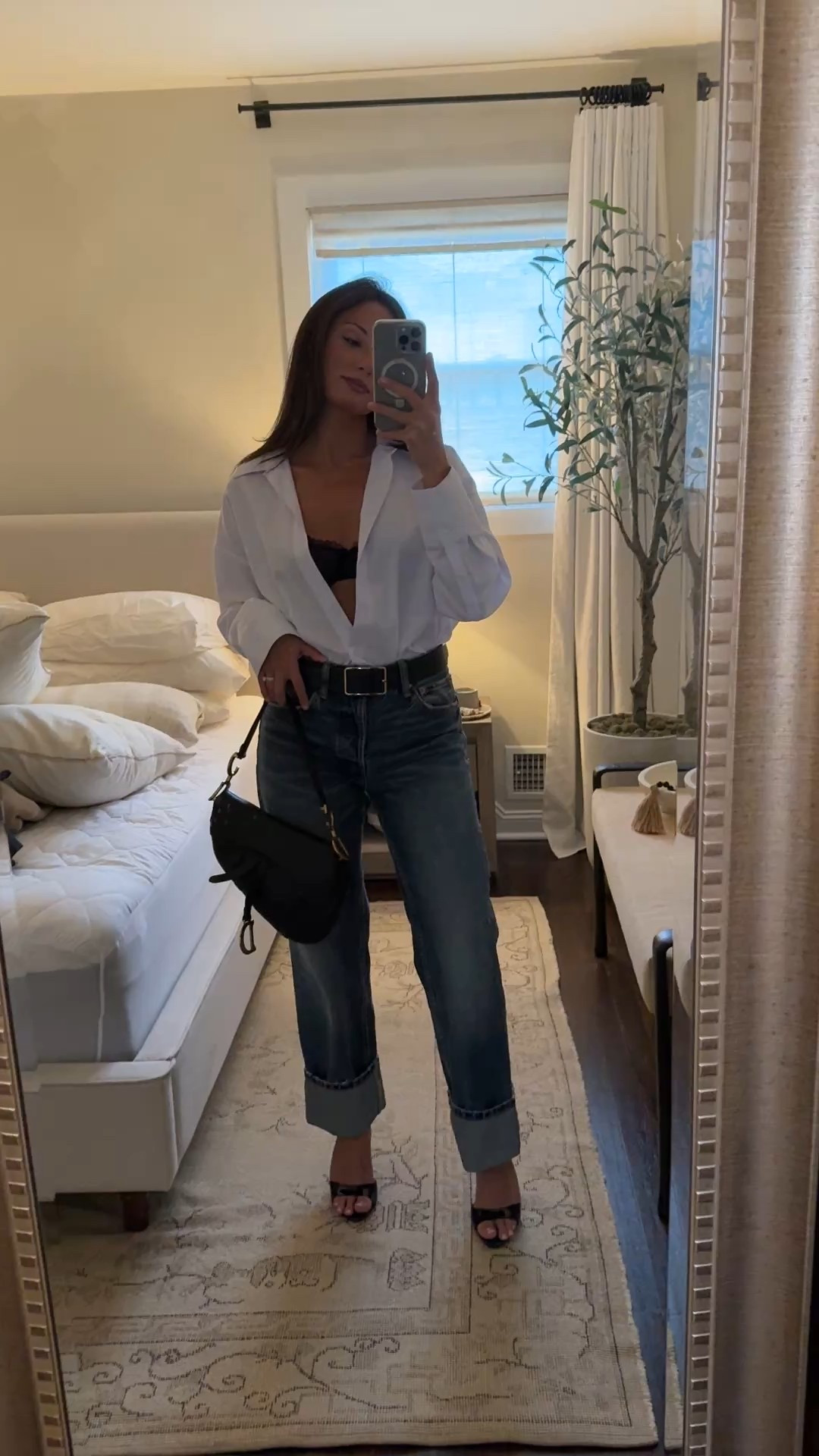 Jeans, white button down