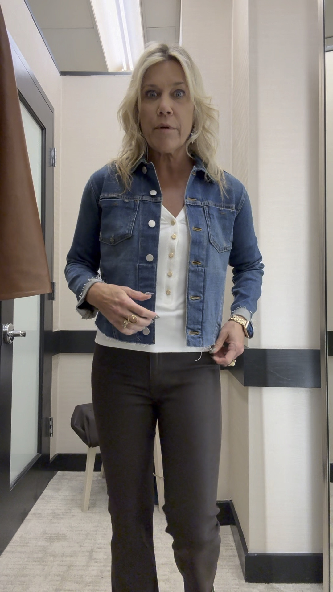 Elevated casual outfit for fall. Coated denim + easy tops and layering shirt. These costed jeans run a little big, so if in between sizes I would size down.

#LTKFindsUnder100 #LTKFallSale #LTKOver40