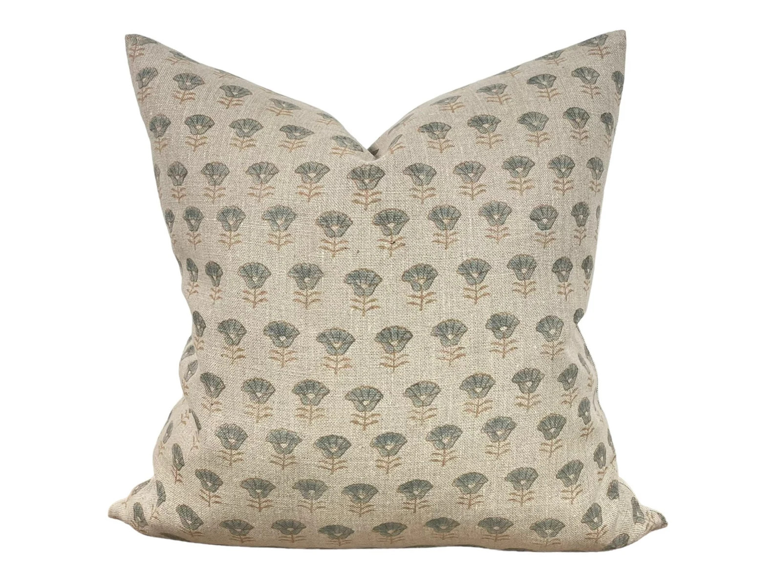 Designer pismo Block Print Pillow Cover // Rust Brown, Sage Green and Natural Pillow Cover // Bou... | Etsy (US)