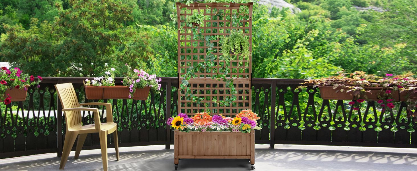 72" H Horticulture Garden Planter with Trellis for Vine Climbing Plants, Raised Box Outdoor w/Dra... | Amazon (US)