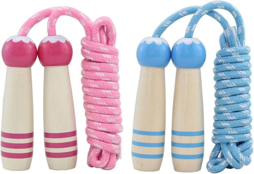 Jump Rope Kids, 7ft Adjustable Cotton Skipping Rope with Wooden Handle for Boys and Girls Fitness Ou | Amazon (US)