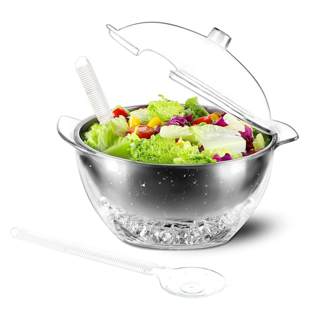 MOLIGOU Iced Salad Bowl, Salad Serving Bowl with Ice Holder and Lid, Chilled Serving Bowl for Par... | Amazon (CA)