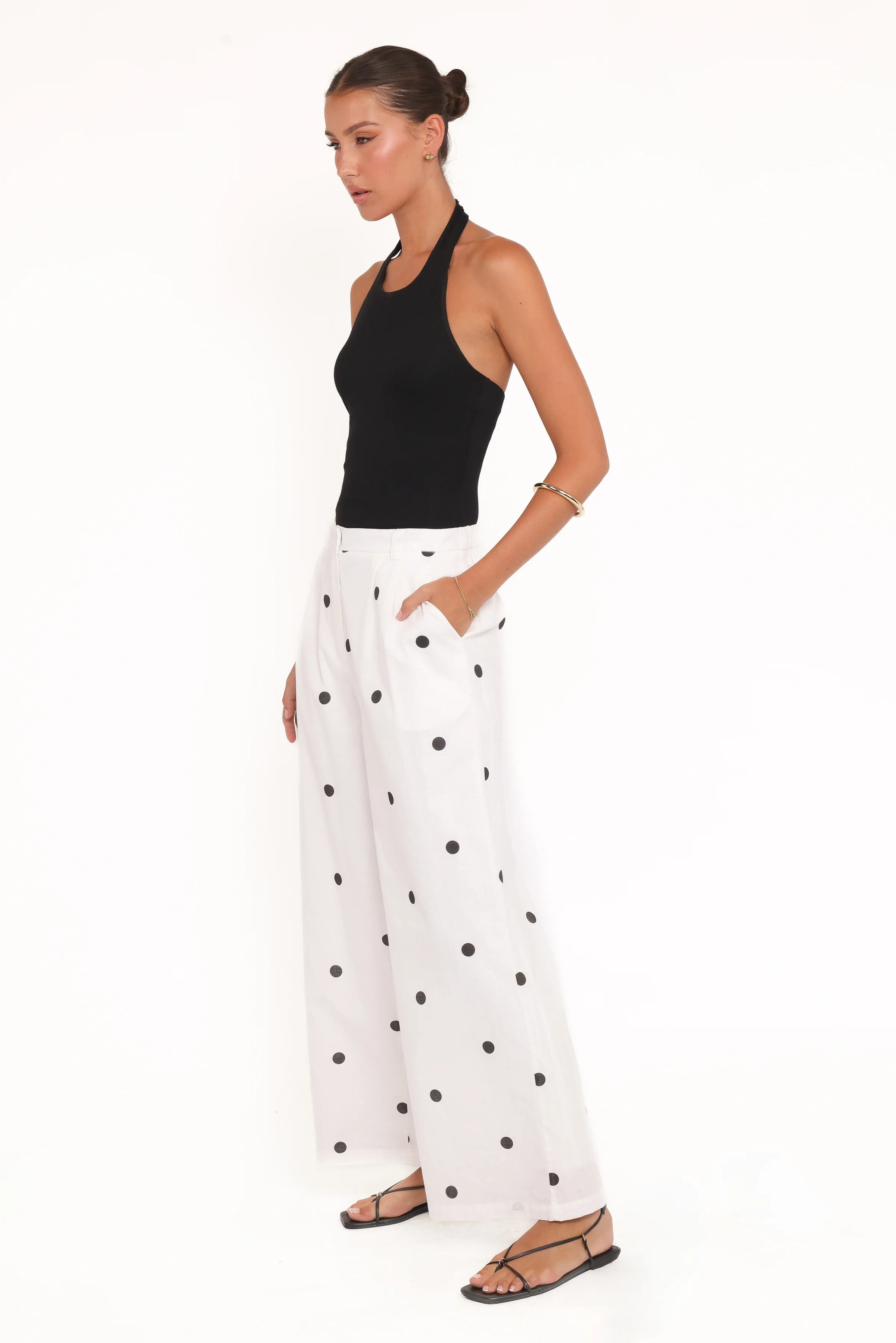 Valora Wide Leg Pant - White Black Polka Dot | Petal & Pup (US)