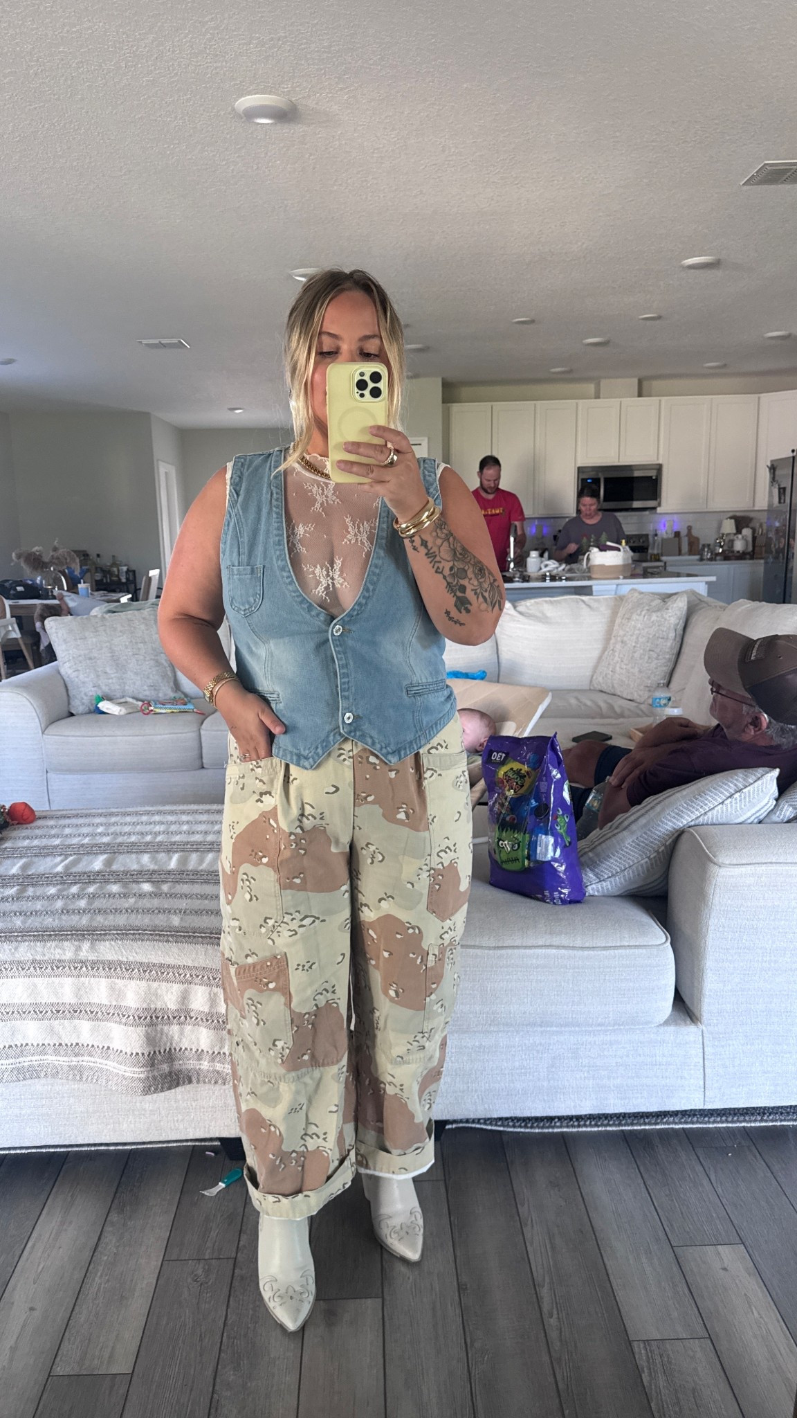 playing with texture: denim, lace + camo 🤍 fall outfit idea that’s equal parts cool + feminine. linking the full look on LTK — denim vest, cargo pants, lace top, western boots #LTKfashion #LTKtrending #falloutfit #neutralstyle #streetstyle #denimvest #camocargo #lacebodysuit #westernboots #fallfashion #outfitinspo #LTKfinds #LTKstyle #LTKunder100 #fashionbloggerstyle #falloutfitinspo #outfitideas #everydaystyle #neutraloutfit #coolgirlstyle #ootd #trendingoutfit #fallstyle #falllook #LTKfall #fashionfinds #whatimwearing 

#LTKSeasonal #LTKItBag #LTKFindsUnder100