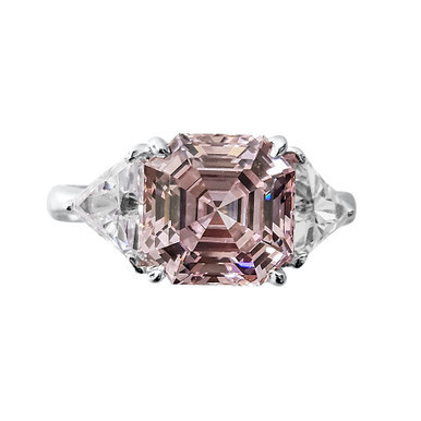 3.5ct Pink Asscher cut Center  with Trillions on the sides | Fantasia by DeSerio