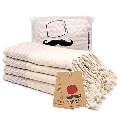 Turkish Hand Towel Set of 4 Stripe Peshtemal Towel 100% Cotton 45x20 Light Weight Thin Quick Dry Han | Amazon (US)