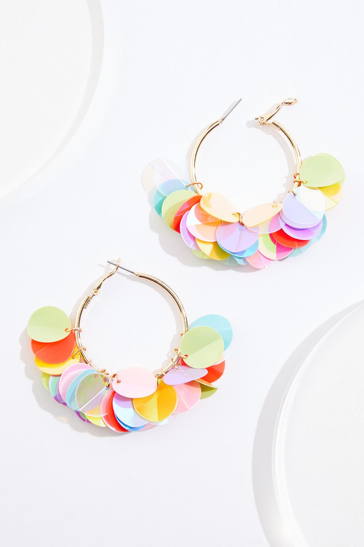 Sequin Embellished Gold Hoop Earrings | Cato Fashions