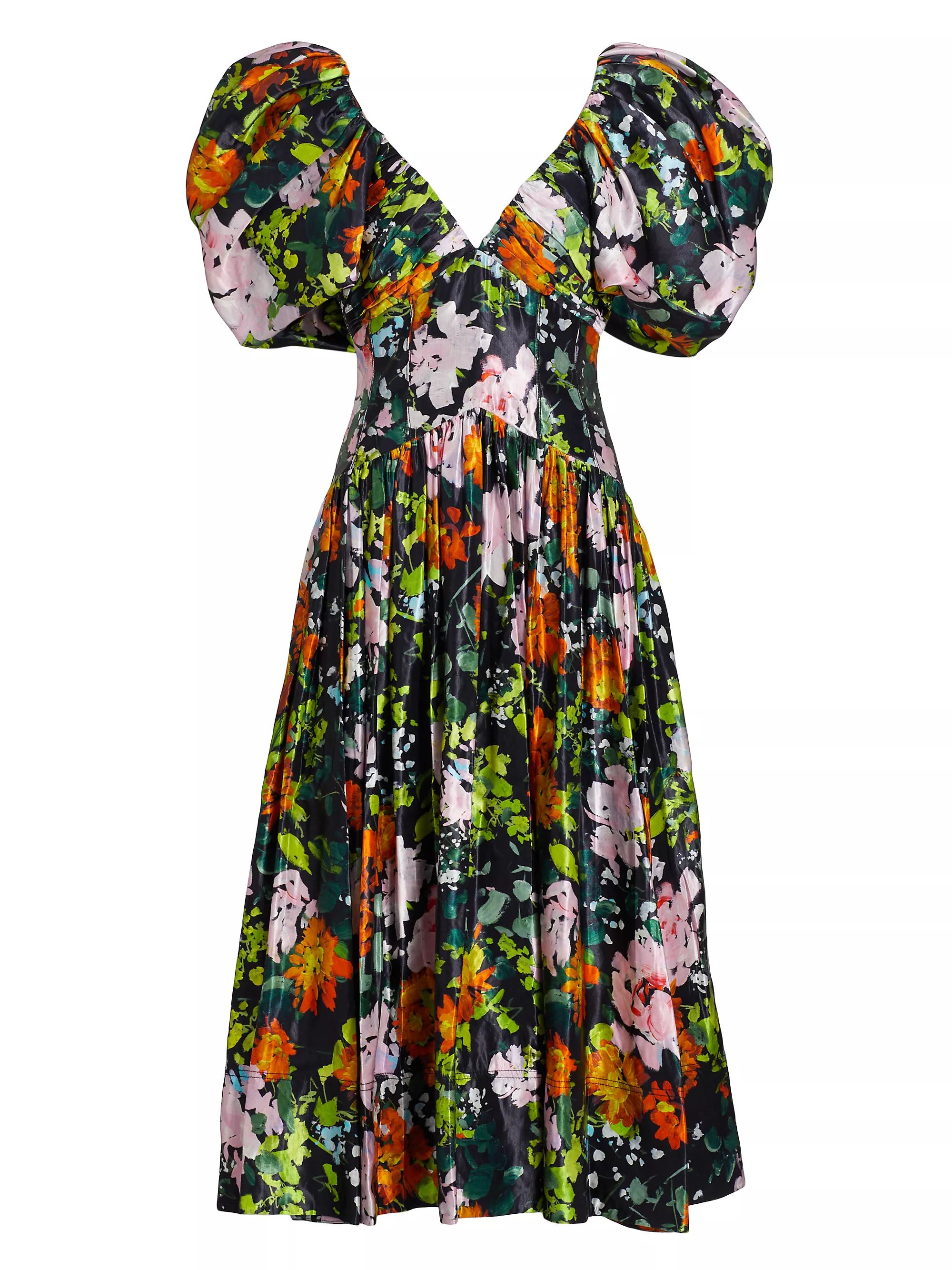 Gabrielle Floral Plunge Midi-Dress | Saks Fifth Avenue