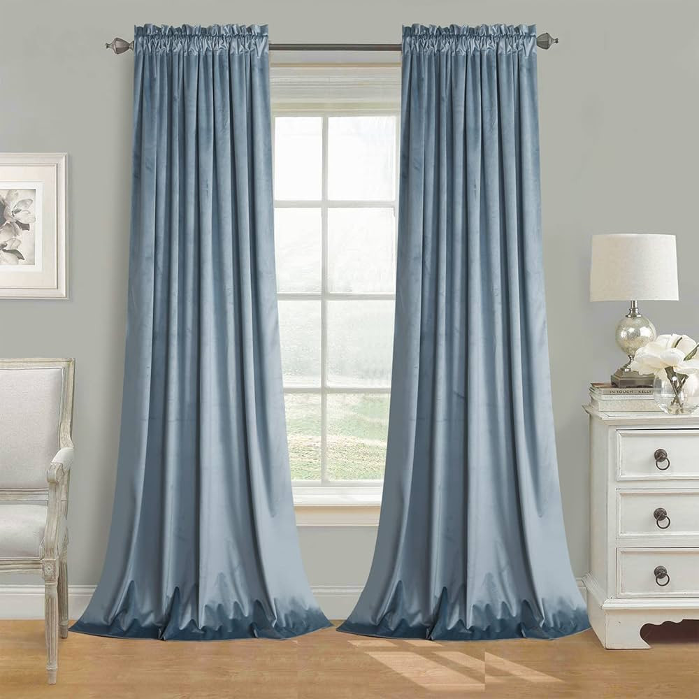 Roslynwood Stone Blue Velvet Curtains Block Light - Classic Solid Christmas Decorative Thermal In... | Amazon (US)