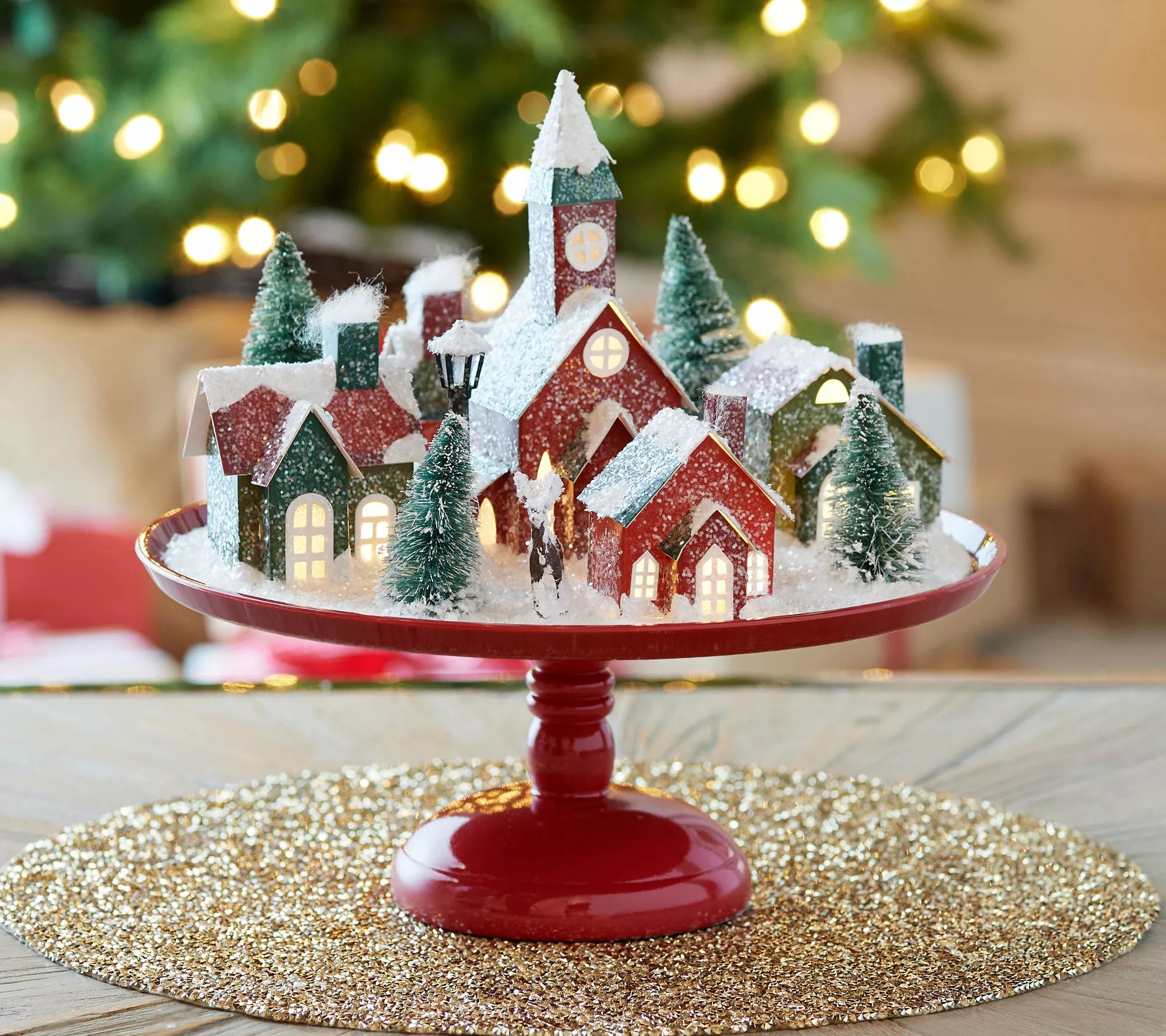 Mr. Christmas Illuminated Retro Village on Cake Plate - QVC.com | QVC