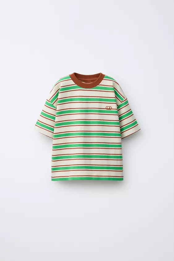 EMBROIDERED LOGO STRIPED T-SHIRT | Zara US