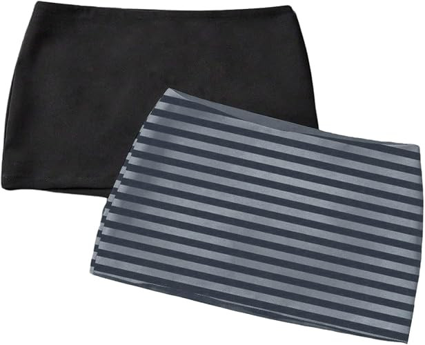 WDIRARA Women's 2 Pack Bodycon Mini Skirt Striped Low Rise Skirts with Inner Shorts | Amazon (US)