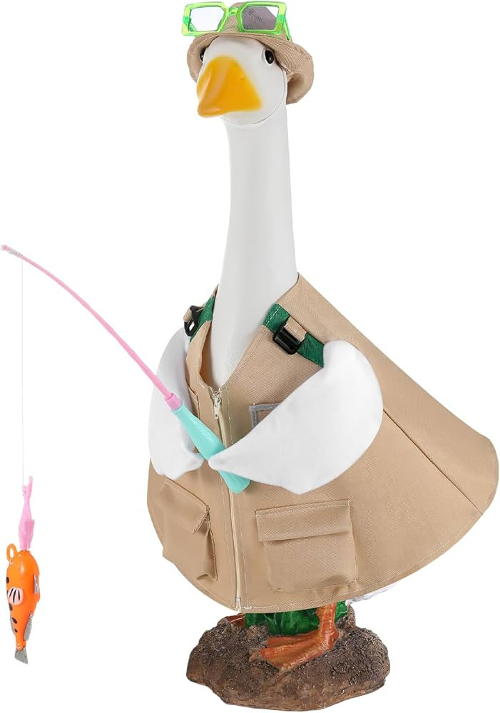 VioraWhite Fishing Goose Outfit Set Cute Lawn Porch Goose Costume Clothes for 23'' Cement Duck Ou... | Amazon (US)