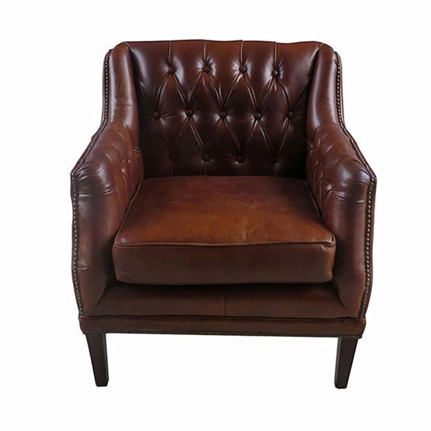 Button Tufted Leather Armchair | SHIPS FREE | Antique Farm House