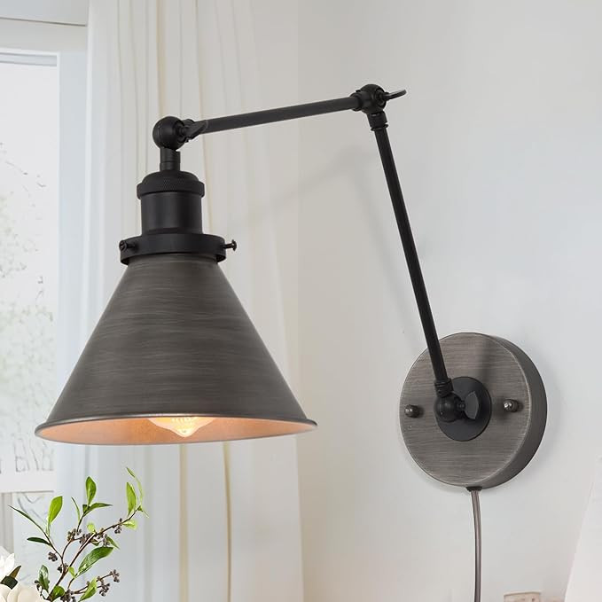 LALUZ Black Wall Sconces Lighting, Modern Swing Arm Plug-in or Hardwired Adjustable Wall Lamp wit... | Amazon (US)