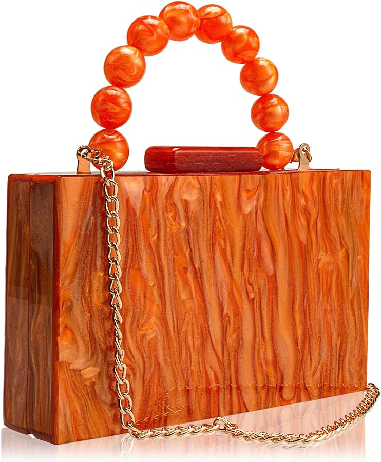 Acrylic Purses Evening Clutch Bag Marbling Handbags for Women Cross Body Bag with Pearl Chain For... | Amazon (US)