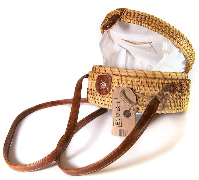 ECO BFF Crossbody Rattan Bag Round Natural Handwoven Bali Shoulder Strap & Snap | Amazon (US)