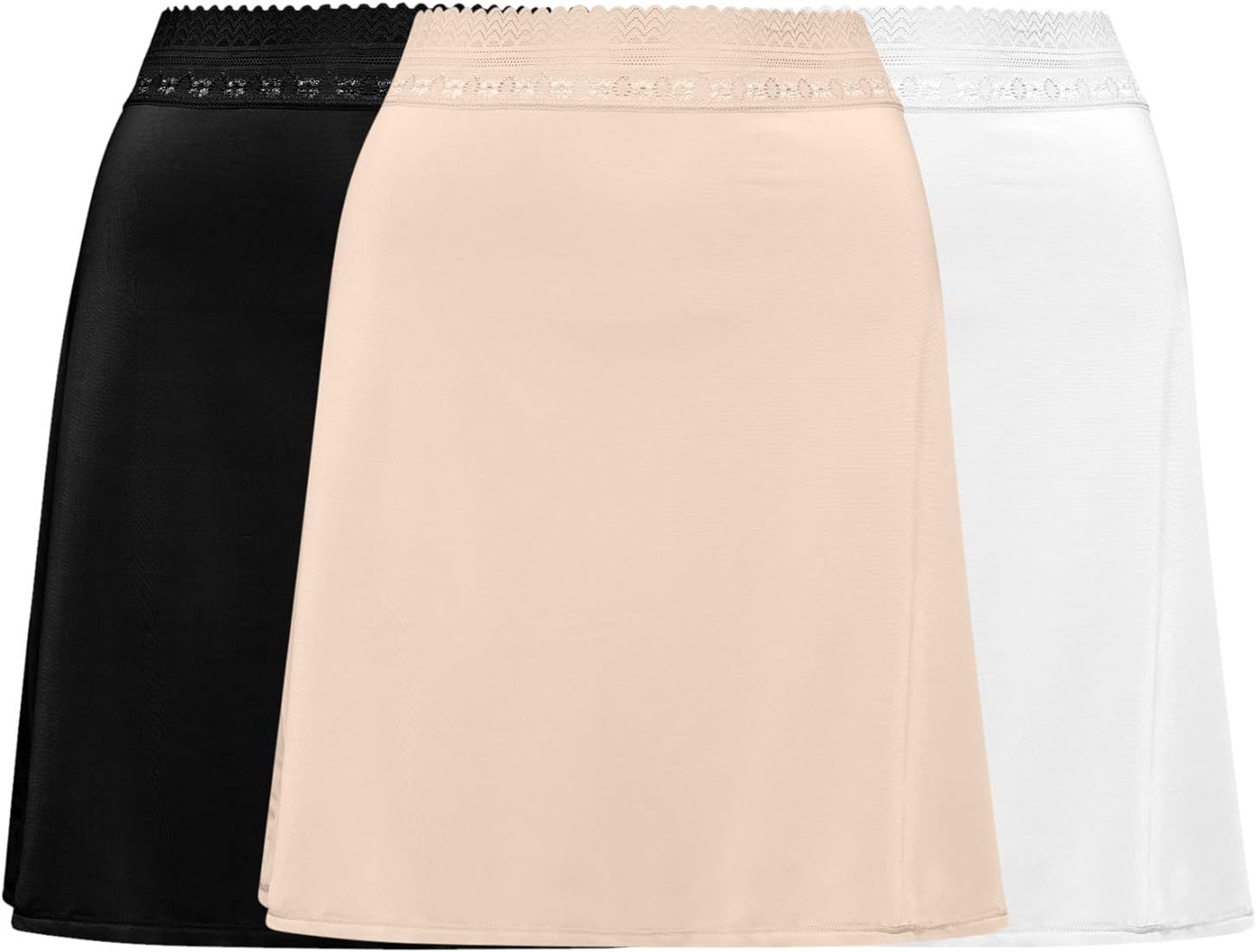 Free to Live 3-Pack Knee Length Half Slips Underskirt for Women - Lace Trim Waist Under Dress | Amazon (US)