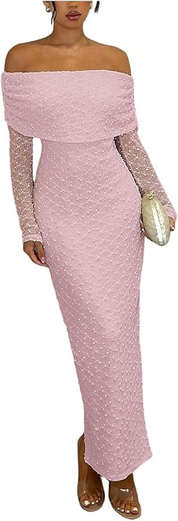 Floerns Women's Off The Shoulder Maxi Fall Dress Long Sleeve Bodycon Cocktail Wedding Guest Dress... | Amazon (US)