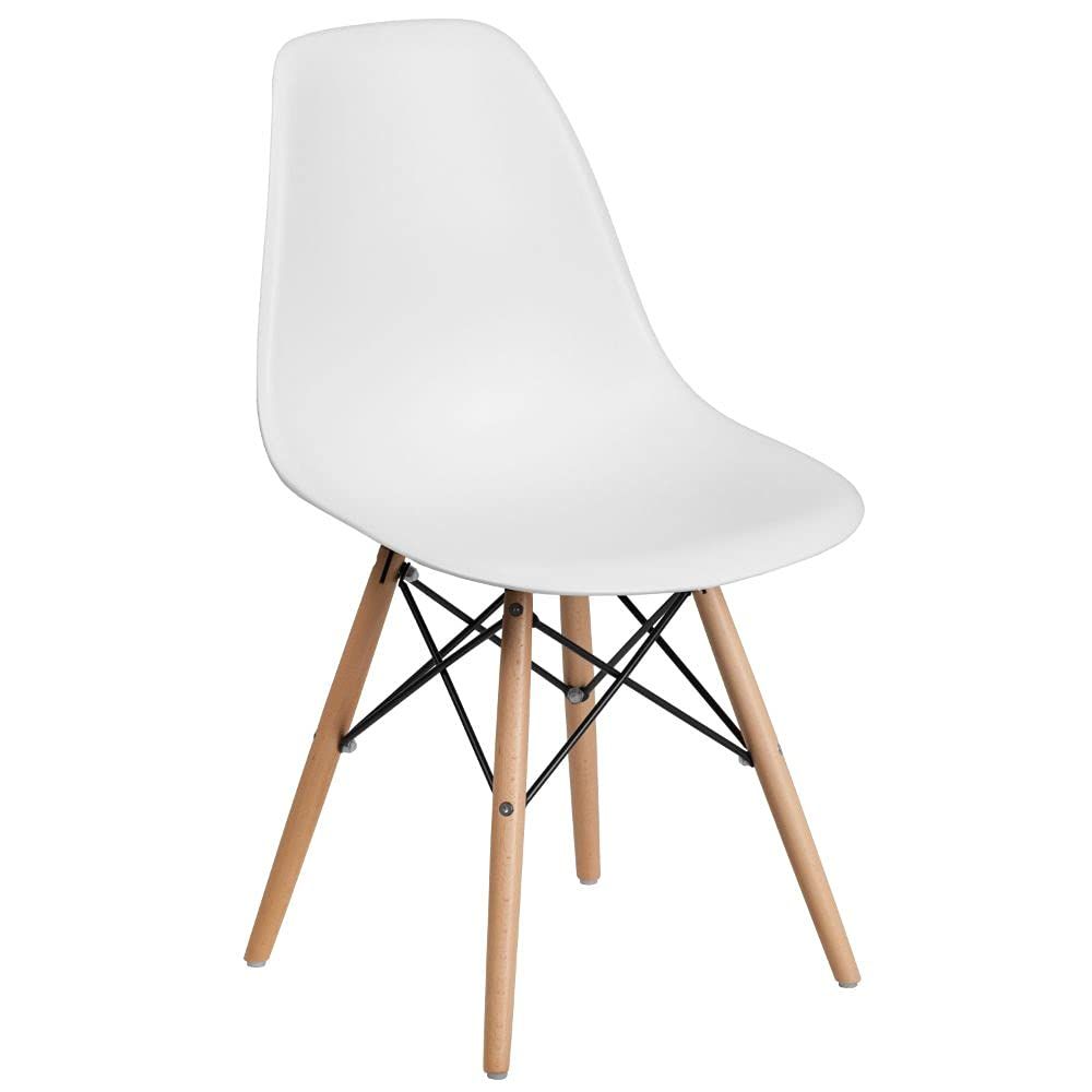 Flash Furniture Elon Series White Plastic Chair with Wooden Legs | Amazon (US)