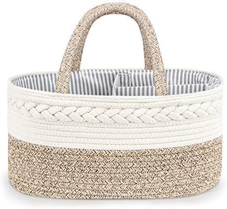 Baby Diaper Caddy Organizer - Stylish Cotton Rope Baby Basket Nursery Storage Organizer for Chang... | Amazon (US)