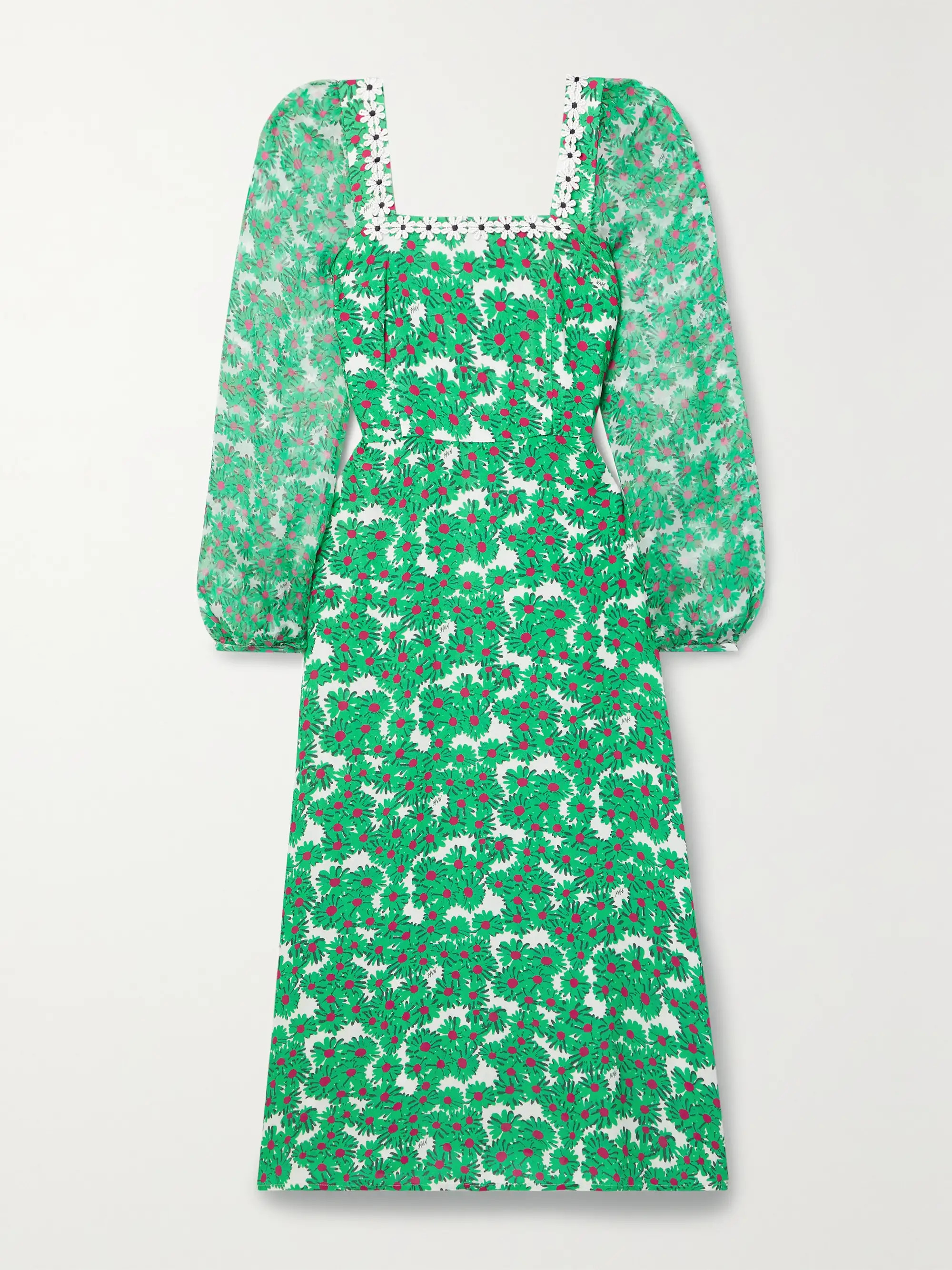 Green Matilda appliquéd floral-print voile and silk-chiffon midi dress | HVN | NET-A-PORTER | NET-A-PORTER (US)