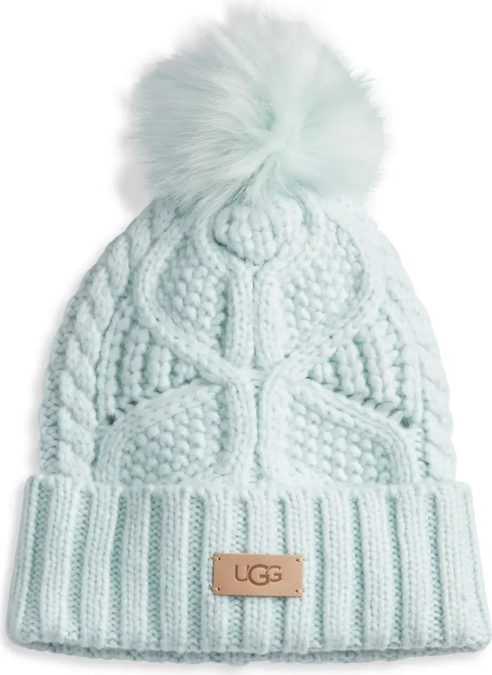 Faux Fur Pompom Cable Knit Beanie | Nordstrom