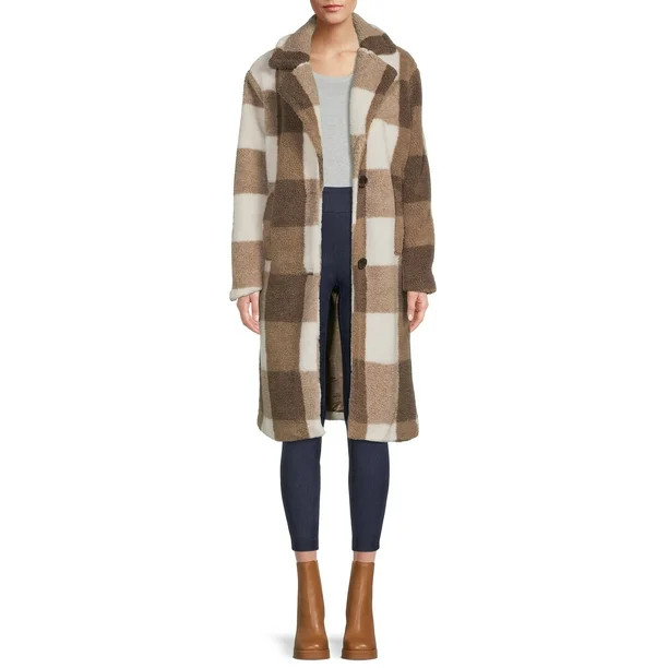 Jason Maxwell Women's Oversized Faux Sherpa Plaid Coat | Walmart (US)