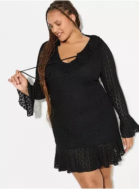 LoveSick Ruffle-Front Bell Sleeve Dress | Torrid (US & Canada)