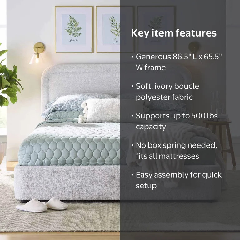 Better Homes & Gardens Juliet Queen Boucle Platform Bed, Ivory | Walmart (US)