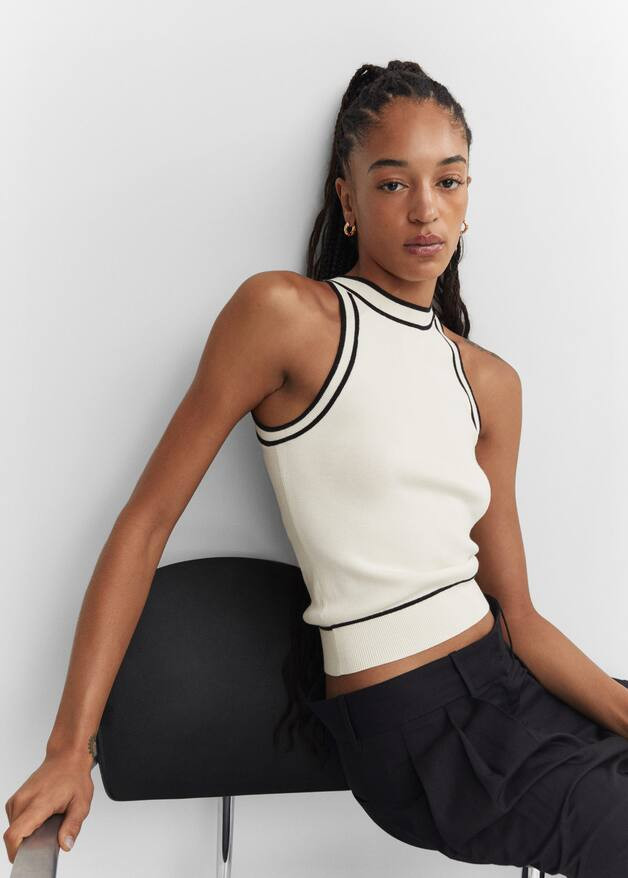 Knitted top with contrast details -  Women | Mango USA | MANGO (US)