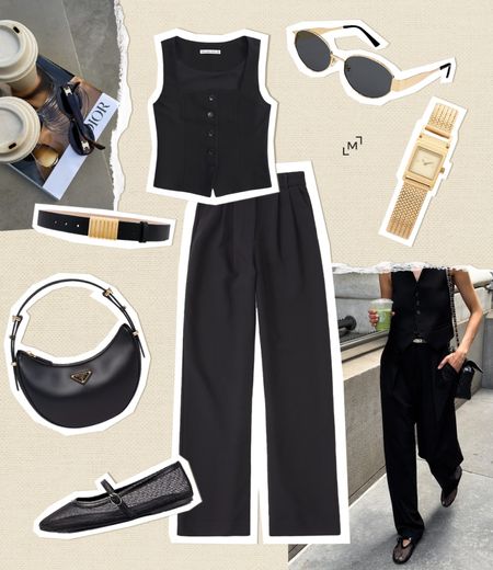 Spring outfit idea 🖤 cool girl style, vest, trousers, Prada bag, mesh ballet flats

#LTKfindsunder100 #LTKfindsunder50