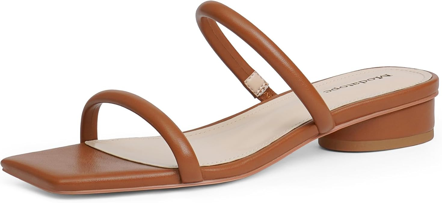 Modatope Square Open Toe Heeled Sandals Women Two Strap Chunky Heel Sandals for Women Low Block H... | Amazon (US)