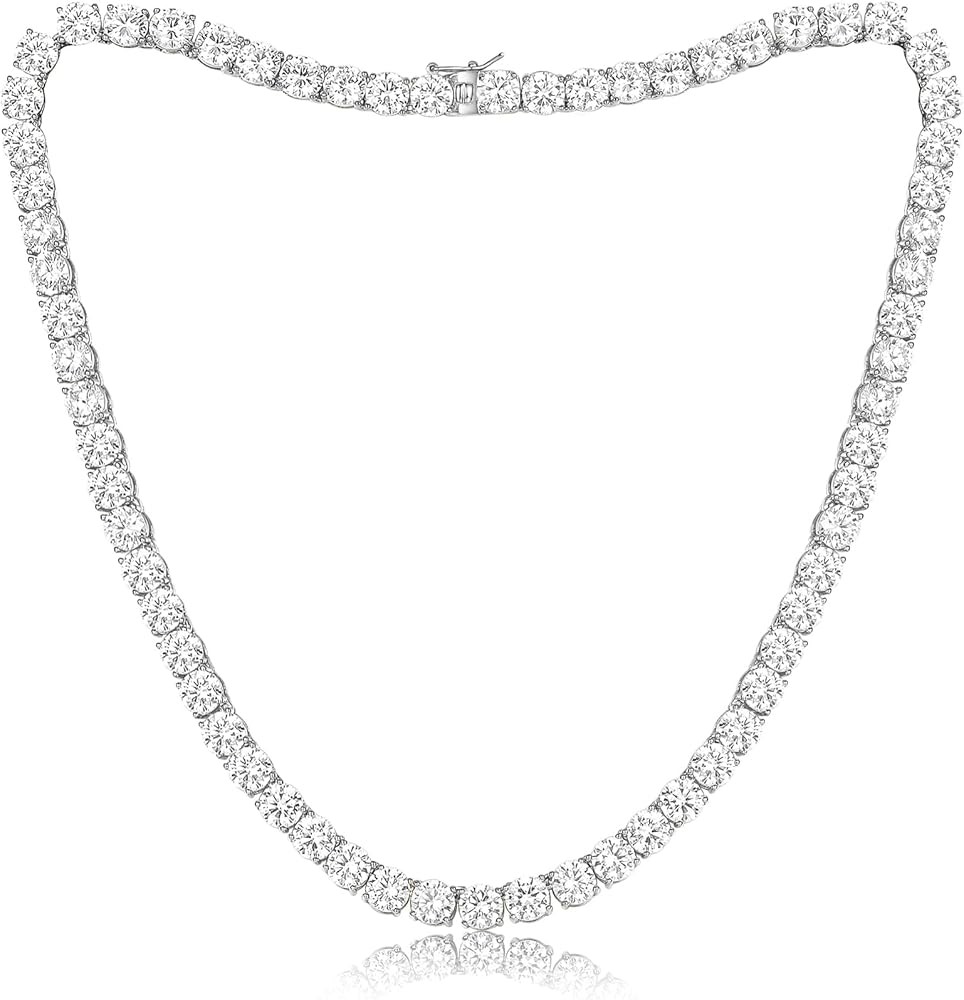 GEMSME 6mm Tennis Necklaces for Women/Men - 18K White/Yellow Gold Plated Round Cubic Zirconia Cla... | Amazon (US)