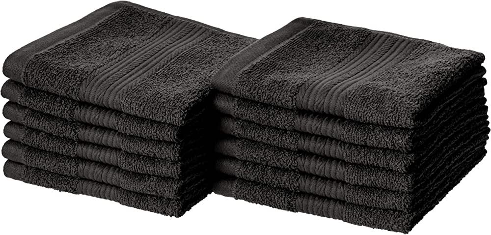 Amazon Basics Fade Resistant Cotton Washcloth, 12-Pack, 12" L x 12" W, Black | Amazon (US)