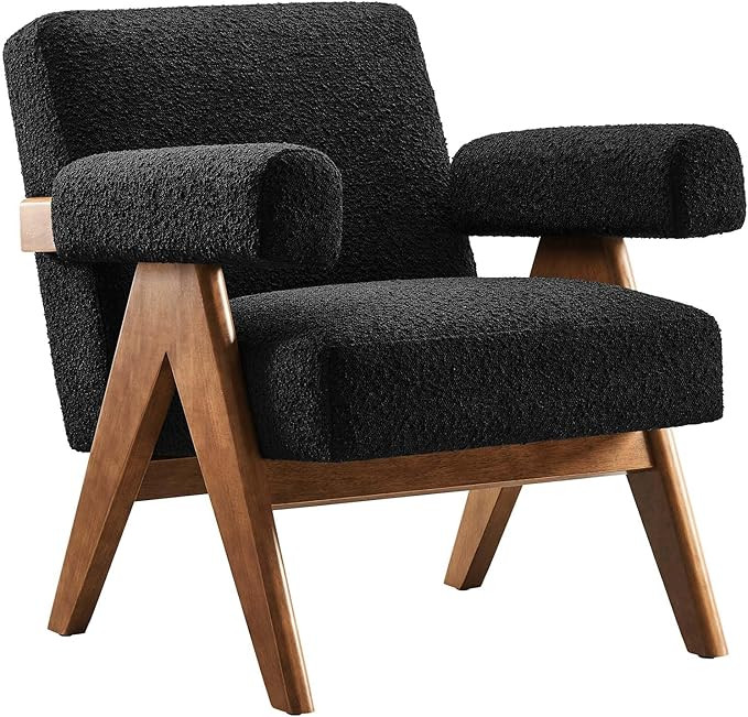 Modway Lyra Living Room Modern Accent Lounge Chair with Boucle Fabric in Black | Amazon (US)