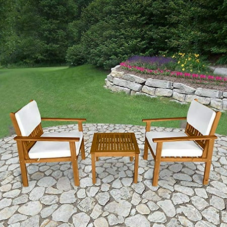 3-Piece Acacia Wood Patio Bistro Set Outdoor Chat Conversation Table Chair Set Outdoor Wood Chat Set | Walmart (US)