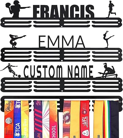 Personalized Medal Holder with Name Display Rack for Awards Ribbons - Metal Custom Sports Race Pl... | Amazon (US)