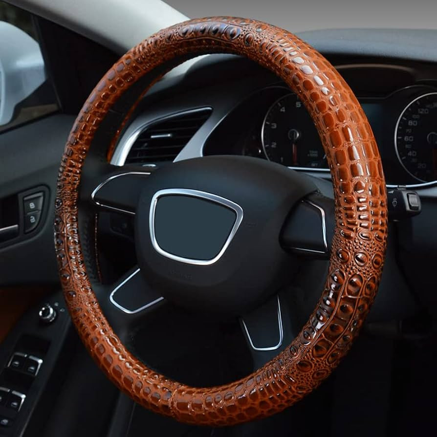 Premium Leather Steering Wheel Cover with Air Holes \u2013 Non-Slip Rubber Grip, Universal Fit fo... | Amazon (US)