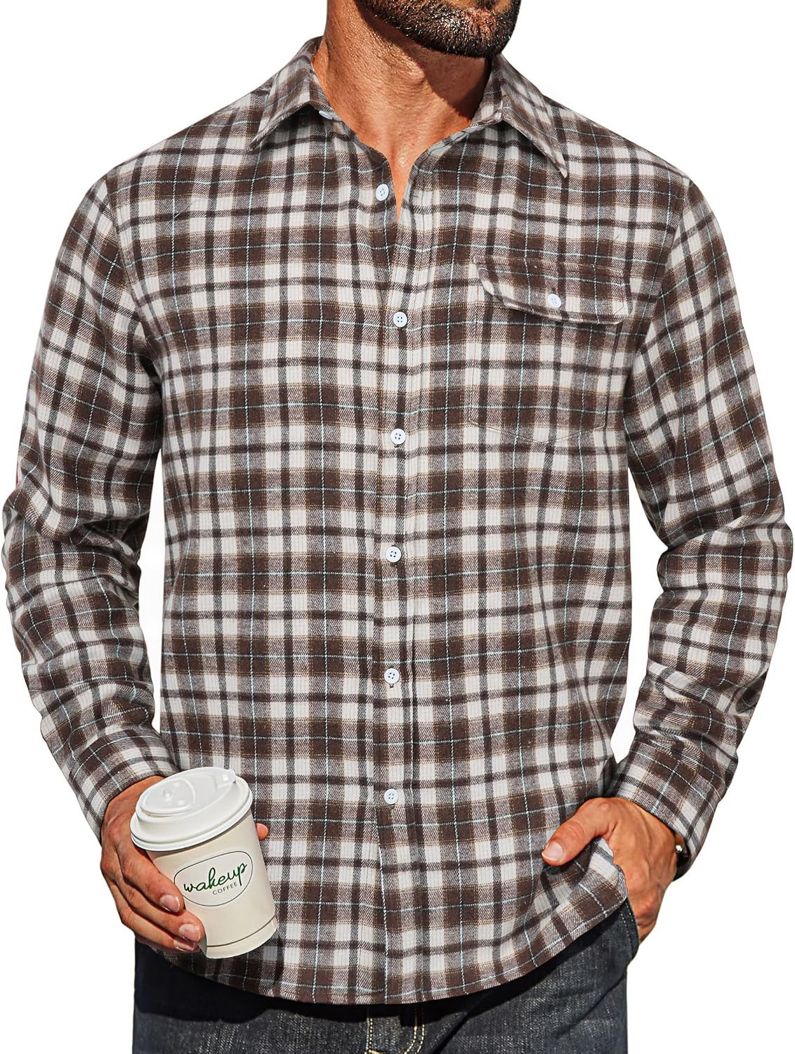 COOFANDY Mens Flannel Plaid Shirts Long Sleeve Casual Button Down Cotton Shirt with Pocket | Amazon (US)