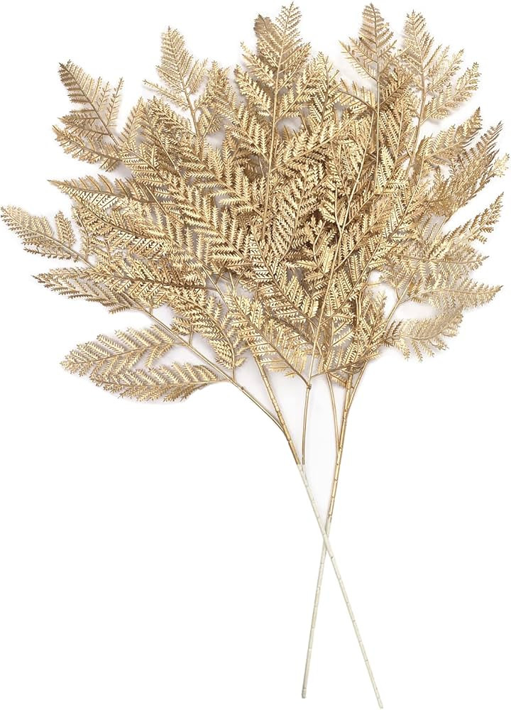Artificial Golden Plants for Christmas Decoration Tall 30 Inch, Fake Fern Leaves Simulation Persi... | Amazon (US)
