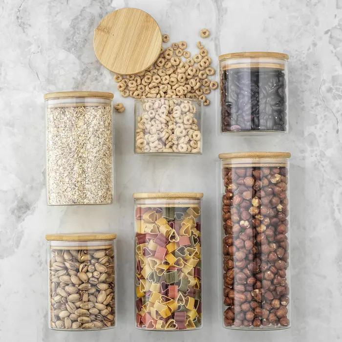 Set of 6 Multisize Glass Jars with Airtight Bamboo Lids | Nordstrom Rack