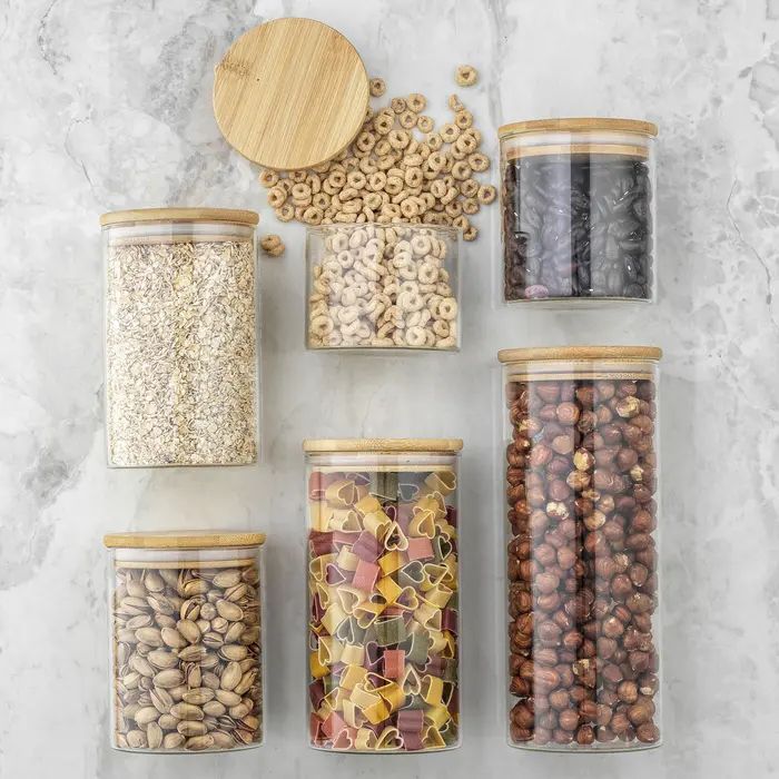 Set of 6 Multisize Glass Jars with Airtight Bamboo Lids | Nordstrom Rack