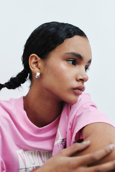 Oversized Printed T-shirt - Round Neck - Short sleeve - Light pink/Yungblud - Ladies | H&M US | H&M (US + CA)