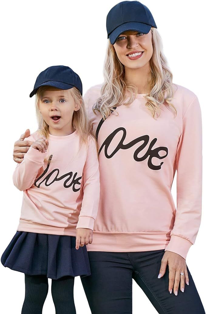 PopReal Mommy and Me Outfits Love Heart Valentine's Day Shirt Long Sleeve Pullover Sweatshirt | Amazon (US)