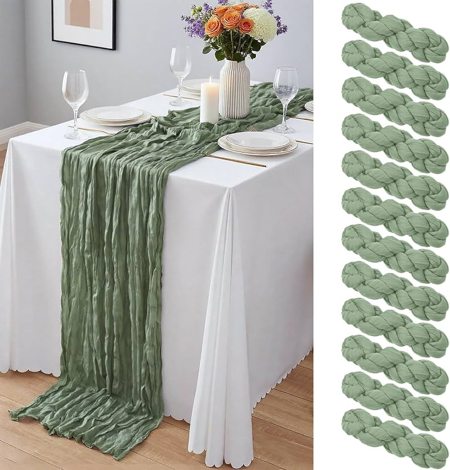 12 Pack Sage Green Cheesecloth Table Runner 10Ft, Gauze Table Runners 21.5 x 120 inch,Semi Sheer ... | Amazon (US)
