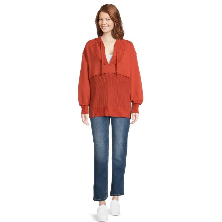 Time and Tru Women's Mixed Media Hoodie, Sizes S-3XL - Walmart.com | Walmart (US)