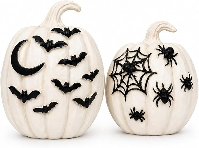 Halloween Pumpkins Decor Set of 2, Halloween Tabletop Decorations, Halloween Pumpkin Figurine Cen... | Amazon (US)