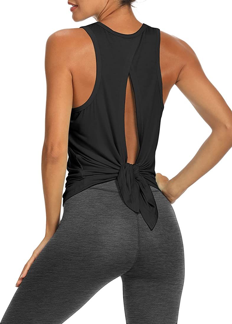 Bestisun Workout Tops Open Back Shirts Gym Workout Clothes Tie Back Musle Tank for Women | Amazon (US)