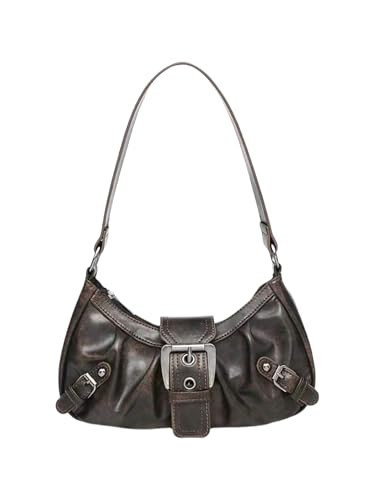 QWINEE Women's Studded Y2k Purse Rivet Hobo Purse Punk Leather Shoulder Bag with Buckle Brown# On... | Amazon (US)